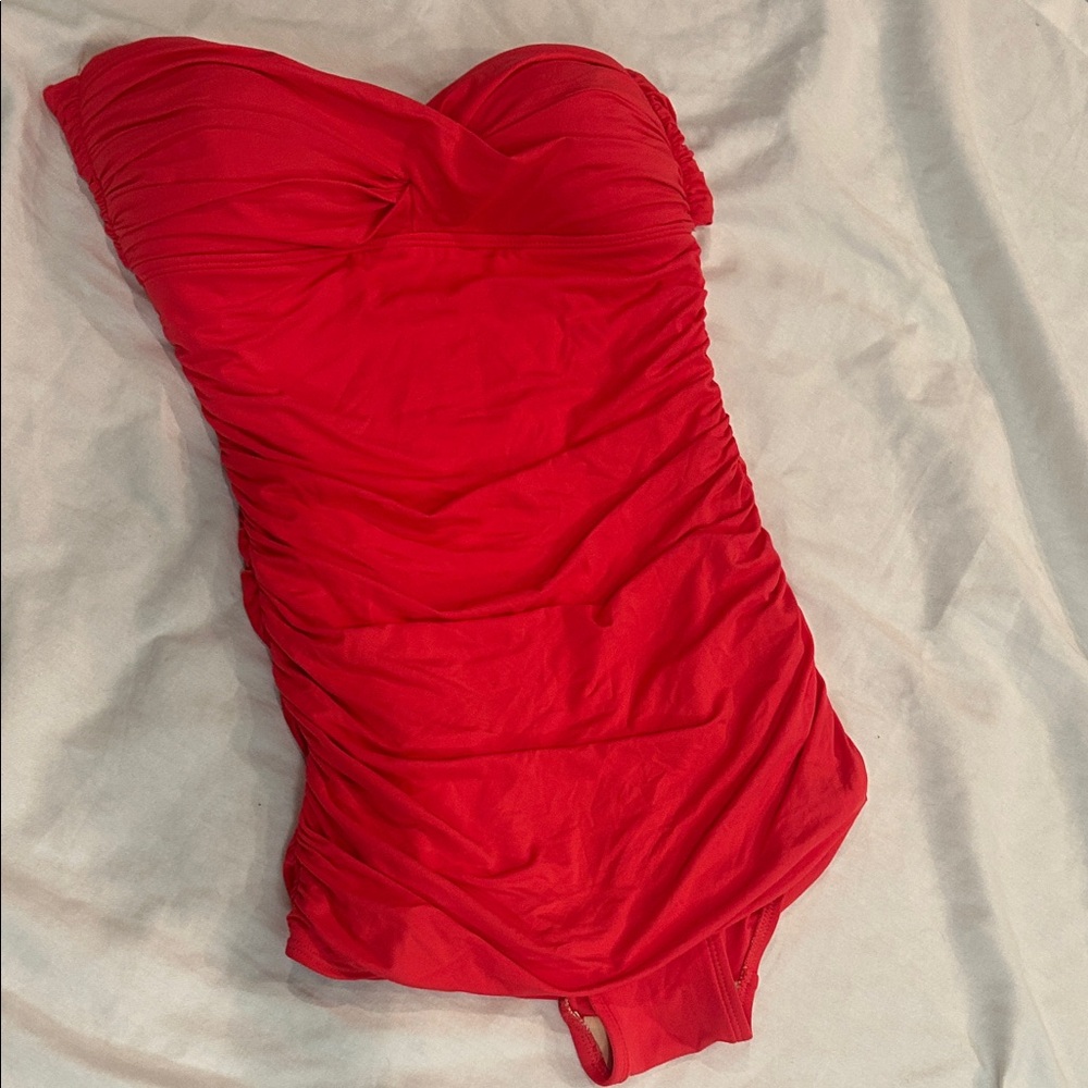 Carmen Marc Valvo Coral Pink One Piece Slimming Swimsuit